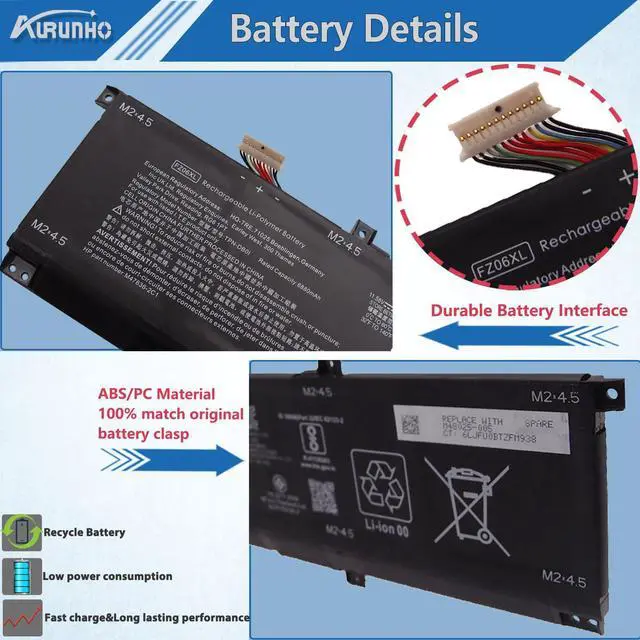 Alt view image 3 of 5 - AURUNHO FZ06XL M48025-005 Laptop Battery Replacement for HP Envy 16-H 16-H0000 Spectre x360 16-F 16-F1000 16t-F000 Spectre x360 2-in-1 16-F1075NG 16-F0035NR Series FZ06083XL M47636-2D1 83Wh 6-Cell