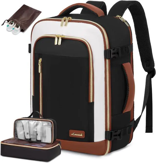 Main image of LOVEVOOK Travel Backpack for Women & Men, 40L Carry On Backpack, Personal Item Bag with 3 Packing Cubes, Business Weekender Overnight Luggage Daypack, Fits 17 Inch Laptop, Black Beige