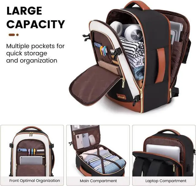Alt view image 3 of 5 - LOVEVOOK Travel Backpack for Women & Men, 40L Carry On Backpack, Personal Item Bag with 3 Packing Cubes, Business Weekender Overnight Luggage Daypack, Fits 17 Inch Laptop, Black Beige