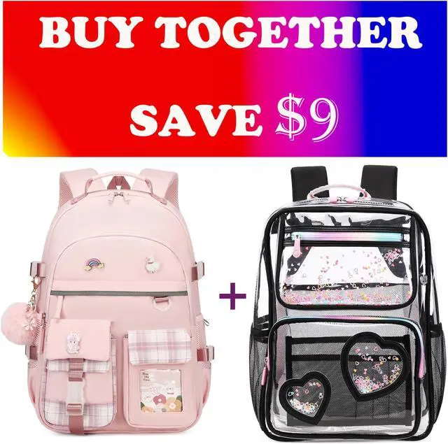 Main image of KIDNUO Clear Backpack for Girls Kids Bookbags Transparent Stadium Approved Travel Daypack See Through College School Bag Large Laptop Backpacks for Women Teens Students