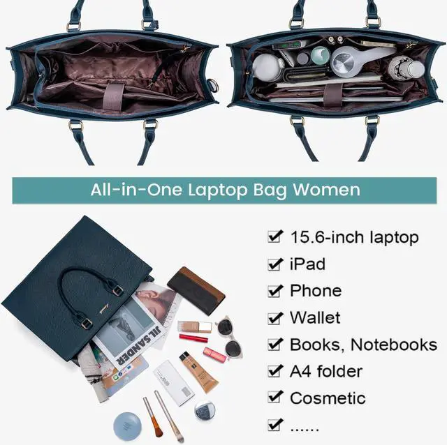 Alt view image 4 of 5 - LOVEVOOK Laptop Bag for Women 15.6 Inch Laptop Tote Bag Waterproof Work Bag Computer Bag Leather Briefcase Business Office Bag Large Capacity Handbag Shoulder Bag