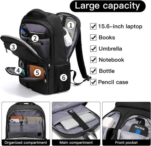Alt view image 2 of 5 - FUTURE AESTHETICS Travel Backpack for Womenmen, College Backpack Bag, Hiking Backpack,Waterproof Carry On Backpack Business Backpack(black)