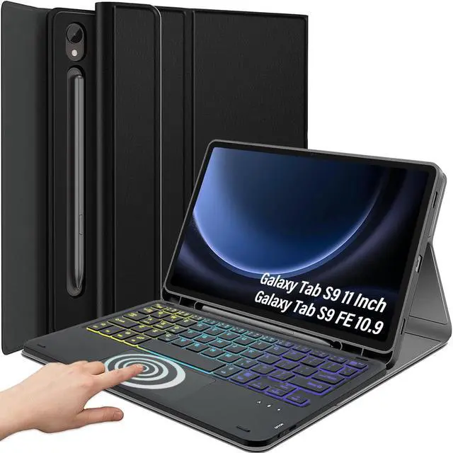 Main image of DKAHOEE Backlit Touchpad Keyboard Case for Samsung Galaxy Tab S9 FE 10.9 Inch/Tab S9 11 Inch 2023 Release (SM-X510/X516N/X710/X716B/X718U), 3-Zone Backlit Wireless Keyboard with Slim Stand Cover Case