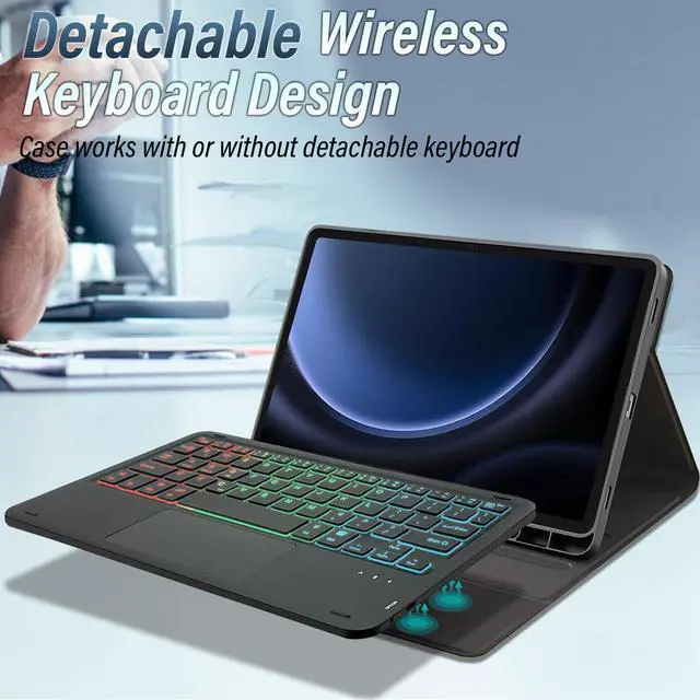 Alt view image 3 of 5 - DKAHOEE Backlit Touchpad Keyboard Case for Samsung Galaxy Tab S9 FE 10.9 Inch/Tab S9 11 Inch 2023 Release (SM-X510/X516N/X710/X716B/X718U), 3-Zone Backlit Wireless Keyboard with Slim Stand Cover Case