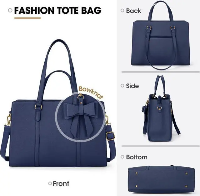 Alt view image 5 of 5 - Laptop Bag for Women 15.6 inch Laptop Tote Bag Waterproof Leather Computer Bag Large Lightweight Briefcase Professional Business Office Work Bag Blue