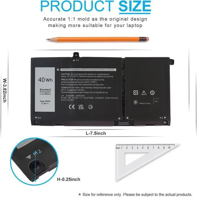 Alt view image 4 of 5 - 40Wh JK6Y6 11.25V Laptop Battery for Dell Inspiron 5300 5301 5401 5402 5408 5409 5501 5508 5509 5400 5406 7405 7300 7306 7500 7506 2-in-1 Silver Latitude 3410 3510 Vostro 5301 5401 5501 C5KG6 CF5RH