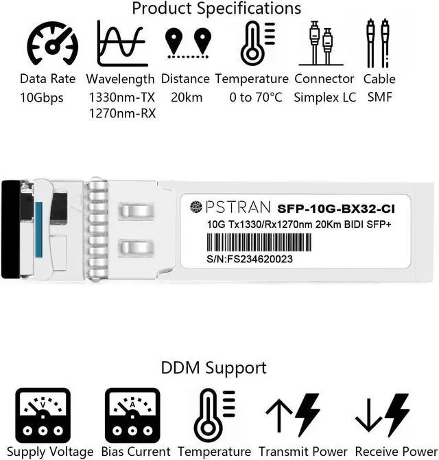 Alt view image 2 of 5 - OPSTRAN 10GBASE-BX BiDi SFP+ Optical Transceiver Module Compatible with Cisco SFP-10G-BX20D 1330nm-TX/1270nm-RX 20km DOM Simplex LC SMF