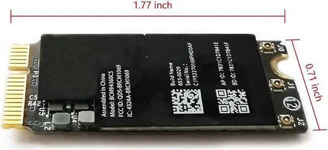 Alt view image 2 of 4 - Bluetooth 4.0 Dual-Band Network Card,2.4G/5Ghz Gigabit WiFi Airport Wireless Network Card BCM94360CS BCM94360CSAX Replacement for MacBook Pro 13" and 15" Retina A1502 A1398 A1347 (Late 2013-Late 2014)