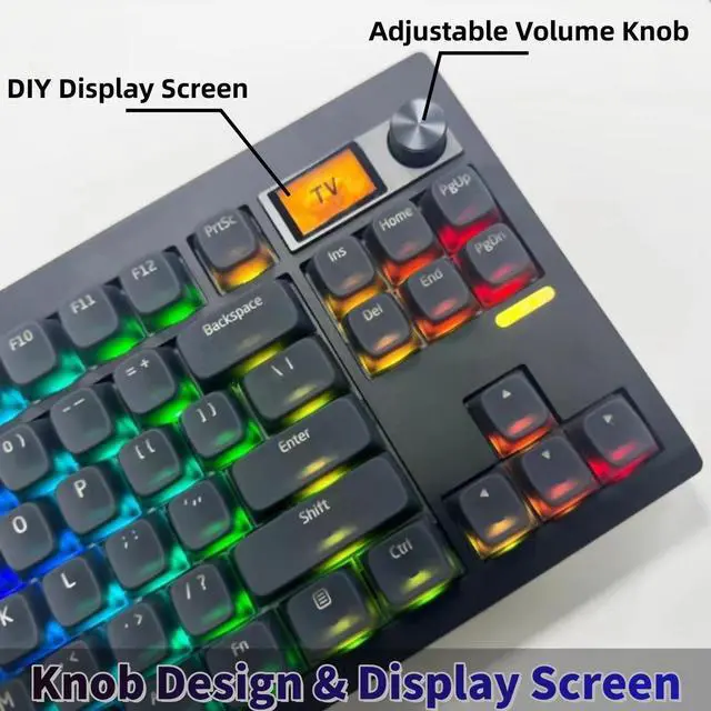 Alt view image 3 of 5 - FKZ GMK87 TKL Mechanical Keyboard Kit,80% Hot-Swap Tri-Mode BT 5.0/2.4G/USB-C Wireless RGB Gaming Keyboard Custom Gasket Mounted TFT LCD Screen Barebones Kit with DIY Knob for PC Mac(Black)