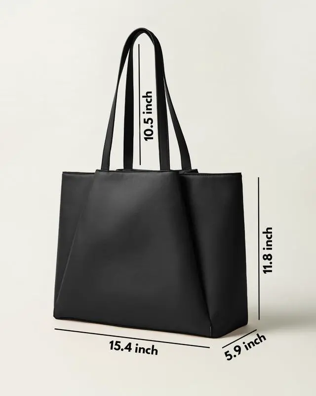 Alt view image 5 of 5 - Laptop Tote Bag for Women 15.6 Inch - Large Work Bags with Zip Compartments - PU Leather Office Purse Computer Briefcase - Black