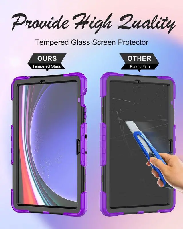 Alt view image 2 of 5 - BASE MALL Case for Samsung Galaxy Tab S10 Plus/ S9 FE Plus/ S9 Plus 5G Tablet 12.4'', Shockproof Protective Cover with [Tempered Glass Screen Protector], Stand, Shoulder Strap & S Pen Holder (Purple)