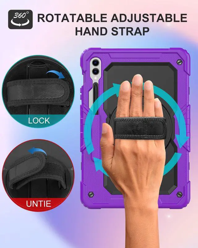 Alt view image 4 of 5 - BASE MALL Case for Samsung Galaxy Tab S10 Plus/ S9 FE Plus/ S9 Plus 5G Tablet 12.4'', Shockproof Protective Cover with [Tempered Glass Screen Protector], Stand, Shoulder Strap & S Pen Holder (Purple)