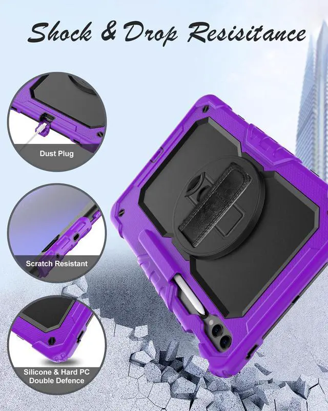 Alt view image 5 of 5 - BASE MALL Case for Samsung Galaxy Tab S10 Plus/ S9 FE Plus/ S9 Plus 5G Tablet 12.4'', Shockproof Protective Cover with [Tempered Glass Screen Protector], Stand, Shoulder Strap & S Pen Holder (Purple)