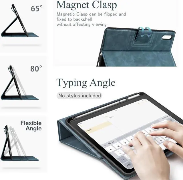 Alt view image 3 of 5 - Antbox Case for iPad (A16) 11th (11'')/ 10th Generation (10.9'') High Grade Skin-Touch Vegan Leather with Built-in Pencil Holder Auto Sleep/Wake Function (Blue)