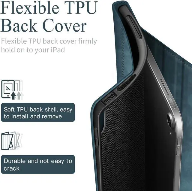 Alt view image 5 of 5 - Antbox Case for iPad (A16) 11th (11'')/ 10th Generation (10.9'') High Grade Skin-Touch Vegan Leather with Built-in Pencil Holder Auto Sleep/Wake Function (Blue)