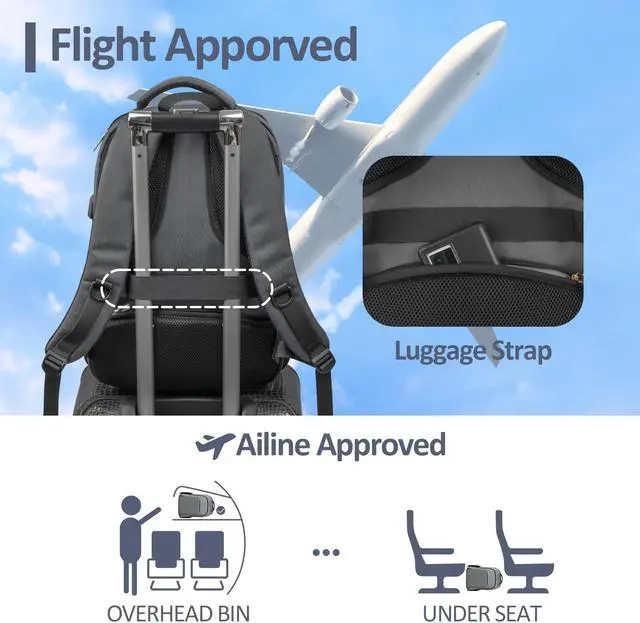 Alt view image 4 of 5 - TEMASOL Travel Laptop Backpack, 17 Inch Computer Backpack Anti Theft with USB Charging Port, Water Resistant Weekender Bag Airline Approved, Slim College School Business Bag Gift for Men & Women, Grey