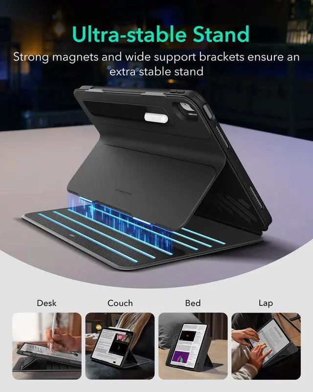 Alt view image 4 of 5 - ESR for iPad Air 13 Inch Case (2025/2024) M3/M2, Removable Magnetic Cover, Adjustable Portrait/Landscape Stand with Raised Screen View, 9 Standing Angles, Shift Series, Black