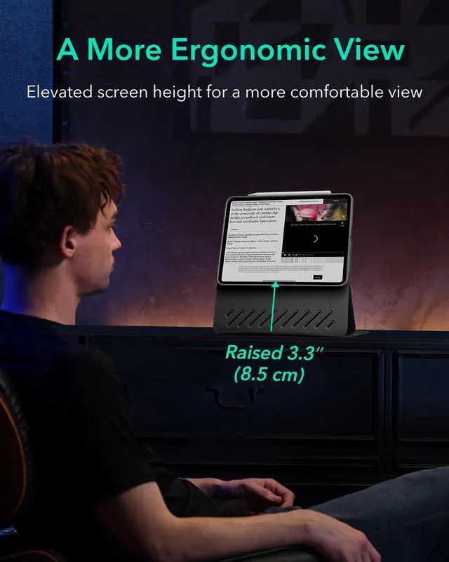Alt view image 5 of 5 - ESR for iPad Air 13 Inch Case (2025/2024) M3/M2, Removable Magnetic Cover, Adjustable Portrait/Landscape Stand with Raised Screen View, 9 Standing Angles, Shift Series, Black