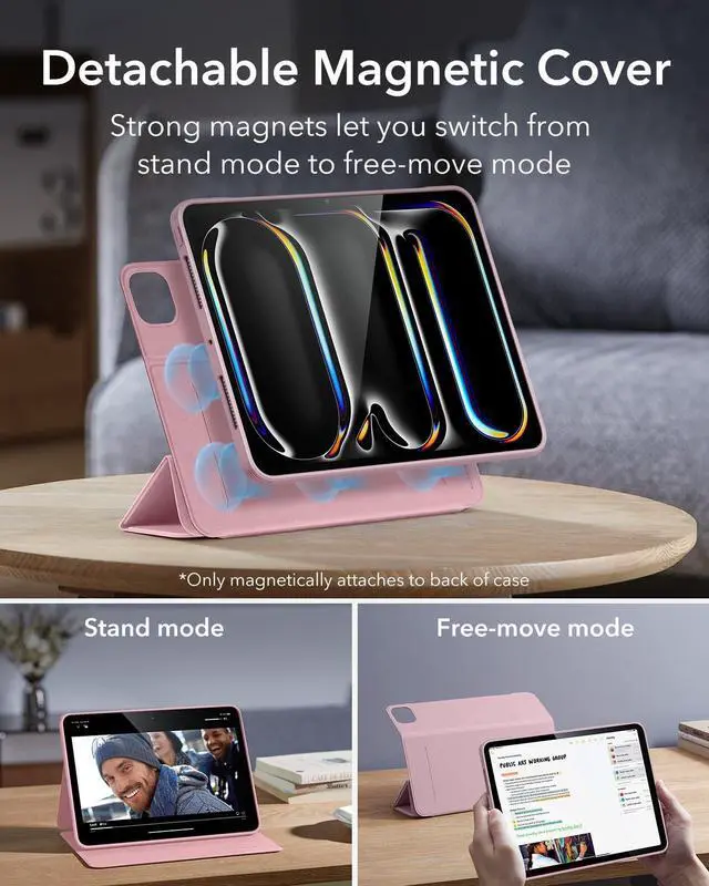 Alt view image 4 of 5 - ESR for iPad Pro 11 Inch Case M4(2024, 5th Gen), iPad Pro 11 Case with Pencil Holder, Removable Magnetic Cover, Vertical Stand, Fully Supports Pencil Pro and Pencil(USB-C), Rebound 360 Series, Pink