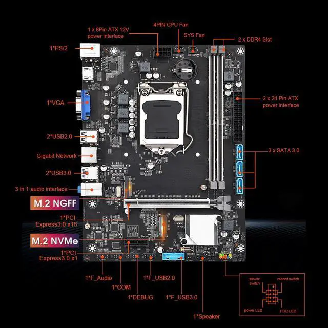 Alt view image 3 of 5 - H311M K Motherboard, LGA 1151 Computer Motherboard for Intel 6 and 9 Series CPU, RTL8111H, Gigabit Network, PCIE3.0 x16, PCIE3.0 x1, ALC897 7.1 Channel Chip, 2 x UDIMM DDR4