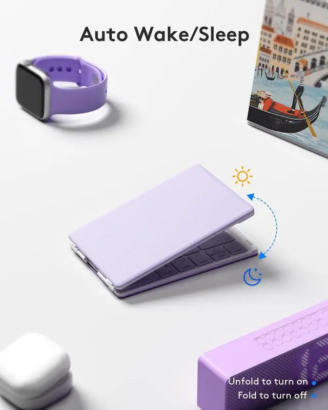 Alt view image 3 of 5 - Samsers Bluetooth Foldable Keyboard, Wireless Portable Folding Keyboard, Full-Size Ultra-Slim Rechargeable Connect Up to 3 Devices for iOS Android Windows Phone Tablet and Laptop, Purple