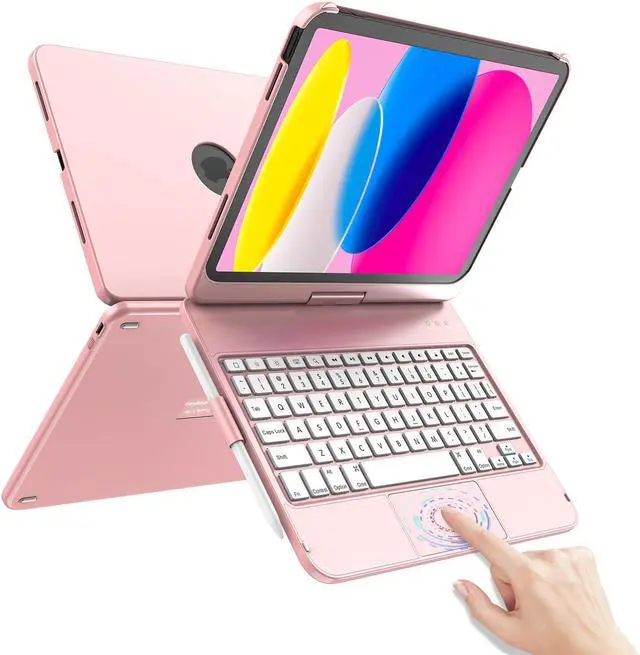 Main image of TaIYanG for iPad 10th Generation Case with Keyboard 10.9" 2022 & 11th (A16) 2025, Touch Trackpad Keyboard Case for 11/10th Generation-360deg Rotate,Pencil Holder, Keyboard for iPad 10th Gen, Rose Gold