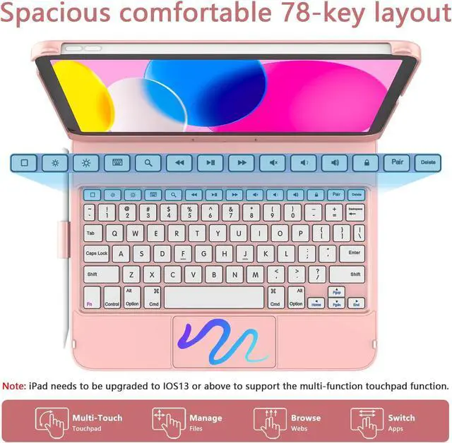 Alt view image 5 of 5 - TaIYanG for iPad 10th Generation Case with Keyboard 10.9" 2022 & 11th (A16) 2025, Touch Trackpad Keyboard Case for 11/10th Generation-360deg Rotate,Pencil Holder, Keyboard for iPad 10th Gen, Rose Gold