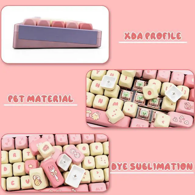 Alt view image 3 of 5 - GEKUCAP PBT Cute Pink Yellow Keycaps 136 Keys XOA Key caps Dye Sublimation Custom Keycap Set Round Profile for Cherry MX Switches Mechanical Gaming Keyboards(Strawberry Chick Theme)