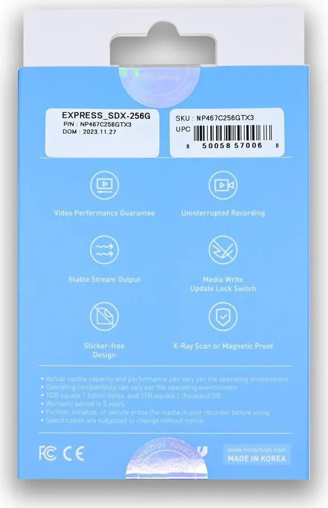 Alt view image 5 of 5 - Novachips 256GB Express SDXC V60 UHS-II Memory Card - Nikon/Panasonic/Canon/Sony/Fujifilm (NP467C256GTX3)