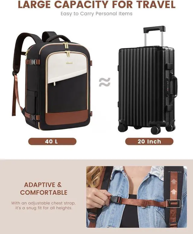 Alt view image 3 of 5 - LOVEVOOK Travel Backpack for Women, 40L Carry On Backpack Flight Approved, Large Personal Item Bag Fits 17 inch Laptop, TSA Approved Luggage with 3 Packing Cubes,Waterproof Weekender Gym Daypack