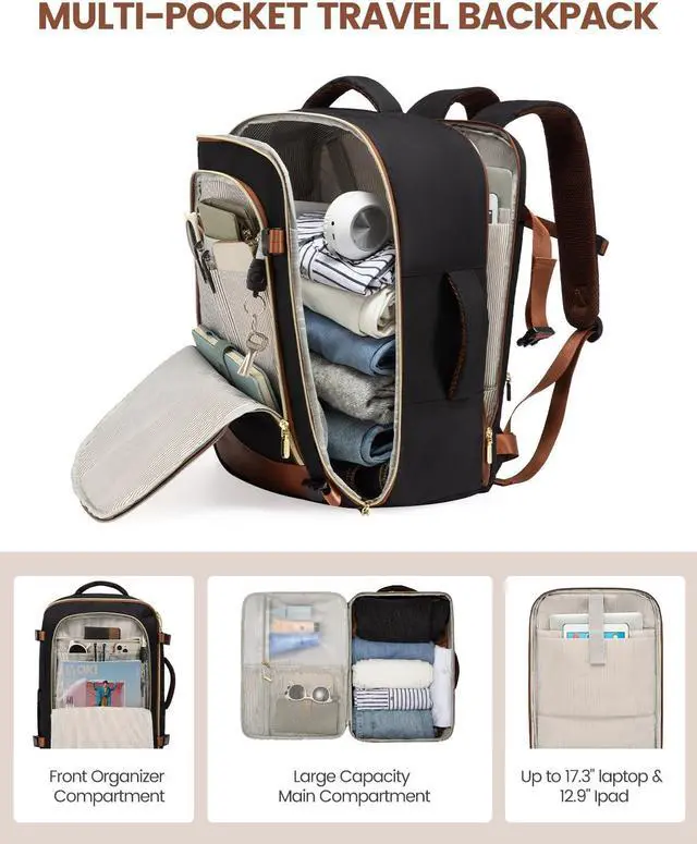Alt view image 4 of 5 - LOVEVOOK Travel Backpack for Women, 40L Carry On Backpack Flight Approved, Large Personal Item Bag Fits 17 inch Laptop, TSA Approved Luggage with 3 Packing Cubes,Waterproof Weekender Gym Daypack