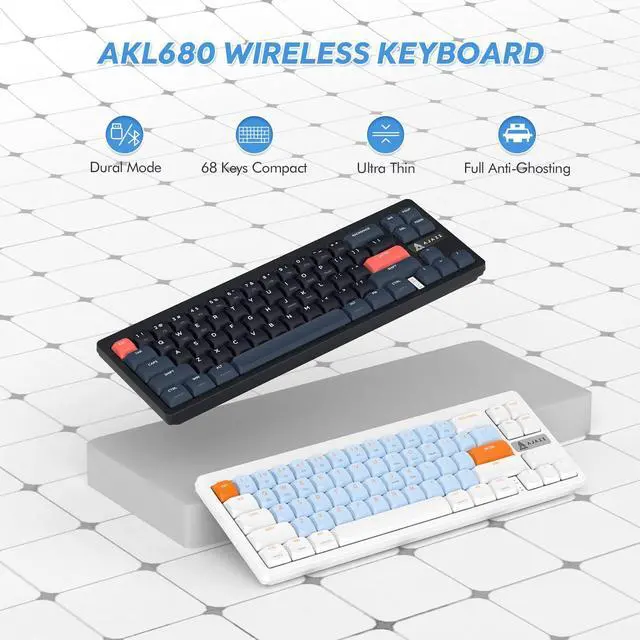 Alt view image 3 of 5 - A.JAZZ AKL680 65% Low Profile Wireless Mechanical Keyboard, BT/2.4Ghz Dual Mode 68 Keys Gaming Keyboard with Ultra-Thin Blue Switches for PC/Laptop/Windows/Mac(Blue/Black)