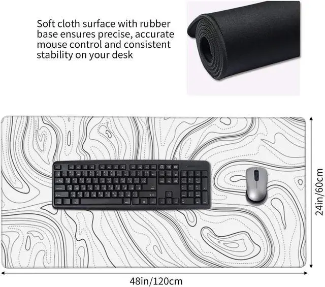Alt view image 5 of 5 - AQQA Topographic 3XL Huge Mouse Pad - Oversized (48''x24'') for Full Desk Gaming - Extra Large XXXXL Mat with Super Thick Nonslip Rubber Base and Waterproof Design,(Mega,White)