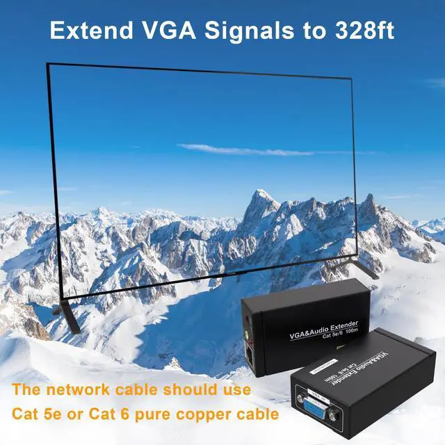 Alt view image 5 of 5 - MOERISICAL 2 Pack VGA Extender Over Cat6 Cat5e up to 328ft / 100M Video VGA Extension Adapter Over RJ45 Ethernet Cable (Transmitter + Receiver)