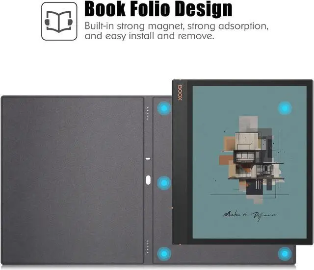 Alt view image 3 of 5 - BOZHUORUI Case for 10.3" Boox Note Air 3 C/Note Air 3 B/W (2023) & Note Air 4 C (2024) | with Sleep/Wake | Magnetic Adsorption | Thin & Light | PU Leather Smart Cover (Blue Ocean)