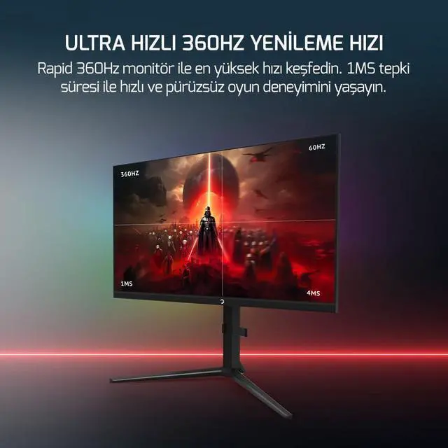 Alt view image 2 of 5 - GAMEPOWER Rapid 27 inch Gaming Monitor 360Hz 1ms, 1080P Flat IPS, HDR10 Height/Tilt/Swivel/Pivot Adjustable RGB Anti-Glare Display, HDMI/DP/USB, FreeSync, G-Sync, 350 cd/m² Bright LEDs, Laser Logo