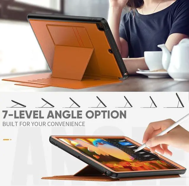 Alt view image 2 of 5 - Stweap for iPad 9th/8th/7th Generation Case 10.2'', Thin, Strong Magnetic Stand Cover with Absorbing Multi-Angles Stand, Pen Holder, Card Slot for iPad 10.2 Inch 2021/2020/2019(Brown)