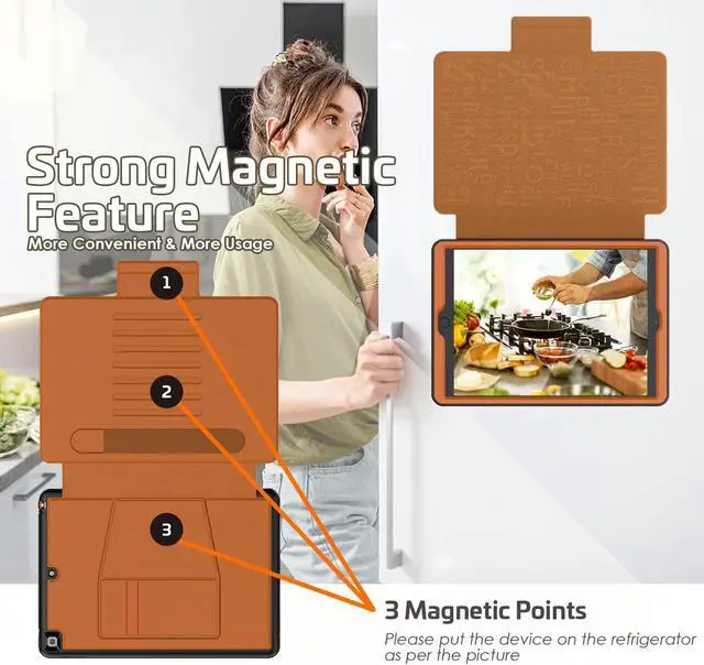 Alt view image 3 of 5 - Stweap for iPad 9th/8th/7th Generation Case 10.2'', Thin, Strong Magnetic Stand Cover with Absorbing Multi-Angles Stand, Pen Holder, Card Slot for iPad 10.2 Inch 2021/2020/2019(Brown)