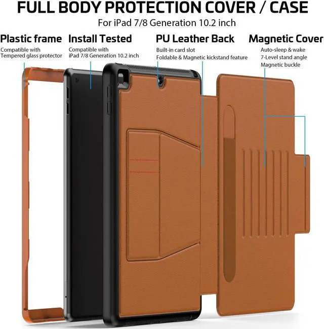 Alt view image 4 of 5 - Stweap for iPad 9th/8th/7th Generation Case 10.2'', Thin, Strong Magnetic Stand Cover with Absorbing Multi-Angles Stand, Pen Holder, Card Slot for iPad 10.2 Inch 2021/2020/2019(Brown)