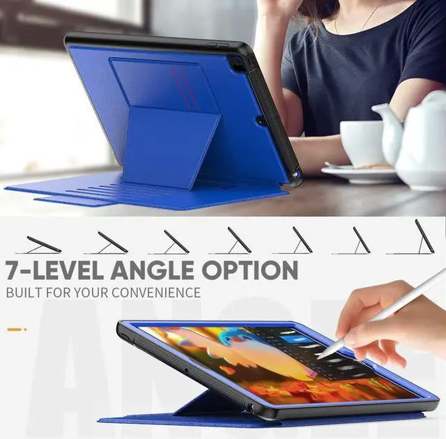Alt view image 2 of 5 - Stweap for iPad 9th/8th/7th Generation Case 10.2'', Thin, Strong Magnetic Stand Cover with Absorbing Multi-Angles Stand, Pen Holder, Card Slot for iPad 10.2 Inch 2021/2020/2019(Blue)