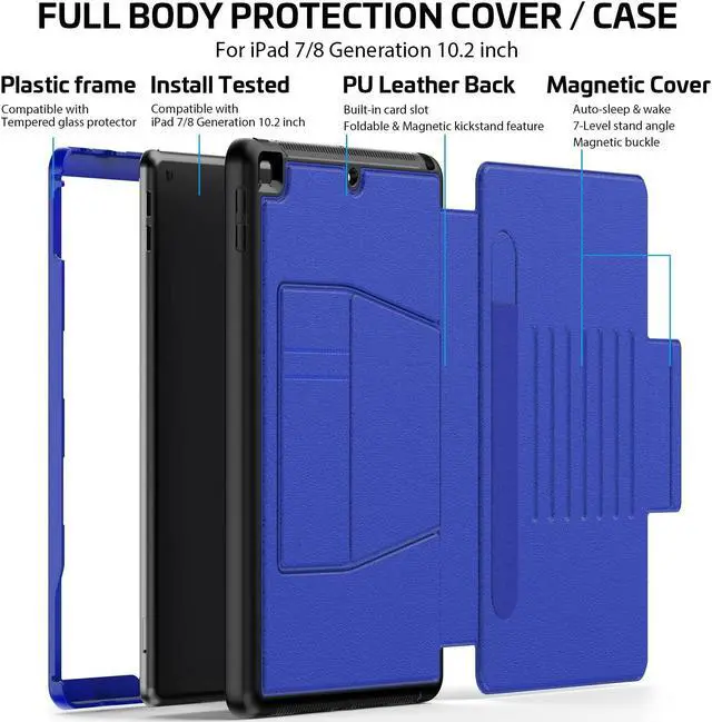 Alt view image 4 of 5 - Stweap for iPad 9th/8th/7th Generation Case 10.2'', Thin, Strong Magnetic Stand Cover with Absorbing Multi-Angles Stand, Pen Holder, Card Slot for iPad 10.2 Inch 2021/2020/2019(Blue)