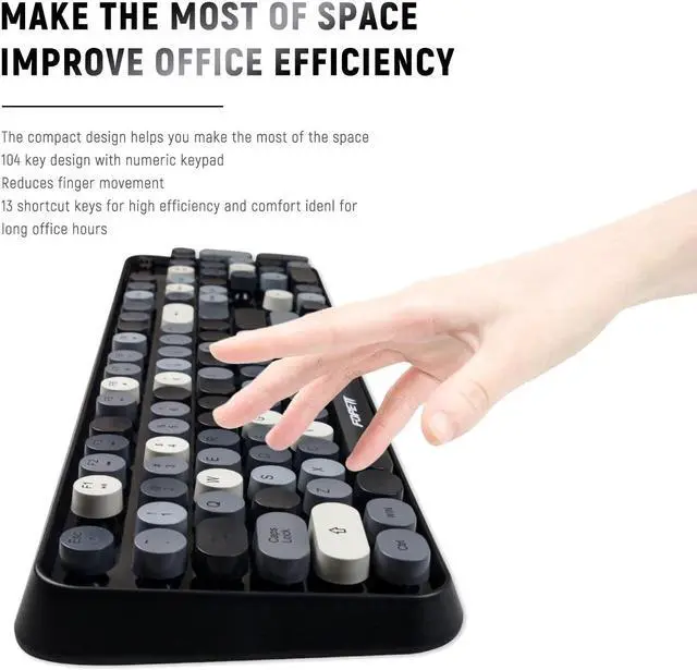 Alt view image 4 of 5 - FOPETT Wireless Keyboard and Mouse Combo, 104 Keys Full-Sized 2.4 GHz Round Keycap Colorful Keyboards, USB Receiver Plug and Play, for Windows, Mac, PC, Laptop, Desktop (Grey)