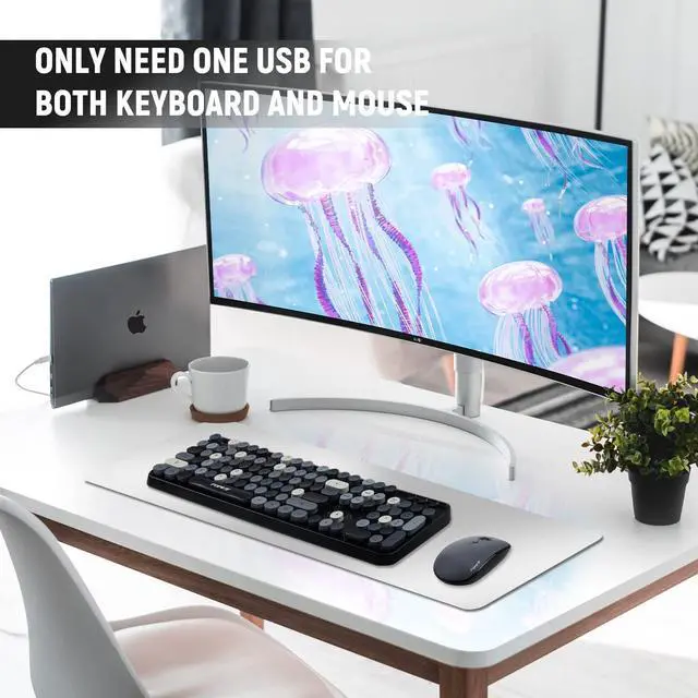 Alt view image 5 of 5 - FOPETT Wireless Keyboard and Mouse Combo, 104 Keys Full-Sized 2.4 GHz Round Keycap Colorful Keyboards, USB Receiver Plug and Play, for Windows, Mac, PC, Laptop, Desktop (Grey)