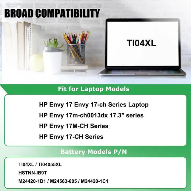 Alt view image 3 of 5 - RHKRKQN TI04XL M24563-005 Laptop Battery Replacement for HP Envy 17 Envy 17-ch Series Notebook HSTNN-IB9T M24420-1D1 M24420-1C1 TI04055XL 15.12V 55.67Wh