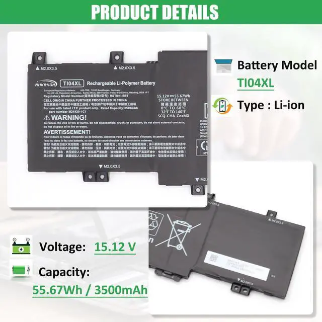 Alt view image 2 of 5 - RHKRKQN TI04XL M24563-005 Laptop Battery Replacement for HP Envy 17 Envy 17-ch Series Notebook HSTNN-IB9T M24420-1D1 M24420-1C1 TI04055XL 15.12V 55.67Wh