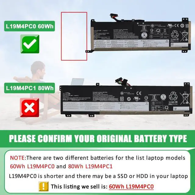 Alt view image 4 of 5 - RHKRKQN L19M4PC0 L19C4PC0 Laptop Battery Replacement for Lenovo Legion 5P-15IMH05 Legion 5-15IMH05 5-15ARH05 Series 5B10W86194 5B10W86195 5B10W86196 L19C4PC1 L19M4PC1 15.44V 60Wh