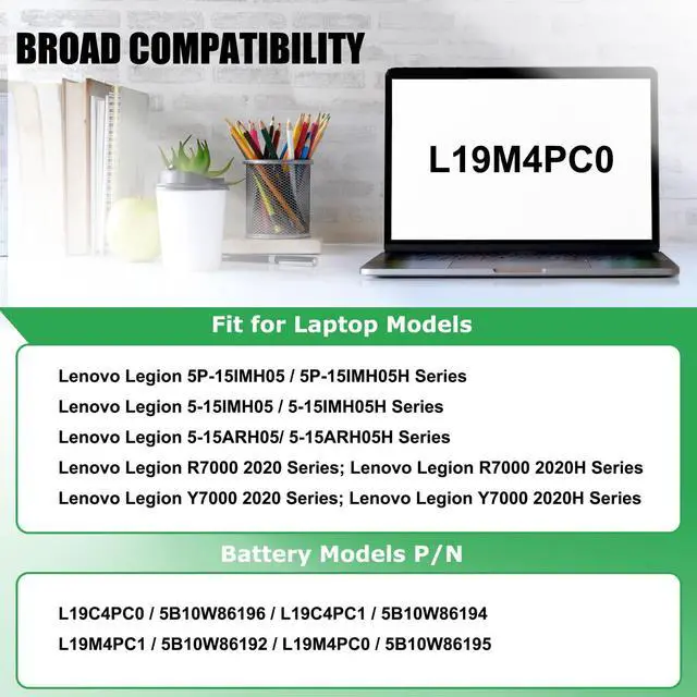 Alt view image 3 of 5 - RHKRKQN L19M4PC0 L19C4PC0 Laptop Battery Replacement for Lenovo Legion 5P-15IMH05 Legion 5-15IMH05 5-15ARH05 Series 5B10W86194 5B10W86195 5B10W86196 L19C4PC1 L19M4PC1 15.44V 60Wh