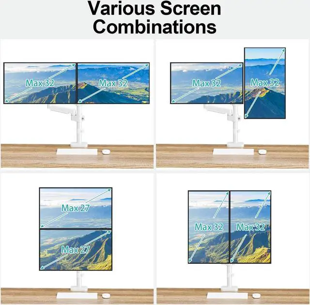 Alt view image 4 of 5 - MOUNT PRO Dual Monitor Mount for 13-32" Computer Screen, Tall Monitor Stands for 2 Monitors, Adjustable Gas Spring Double Vertical Monitor Desk Mount, Each Arm Holds 4.4 to19.8lbs, VESA Mount, White