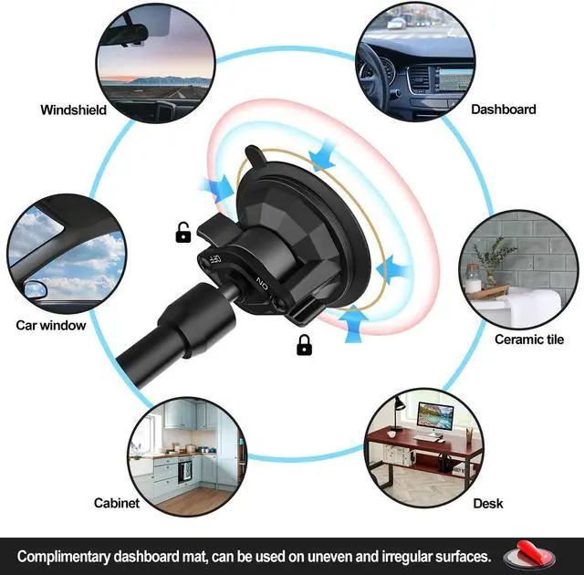 Alt view image 5 of 5 - YOOZ Car/Truck Tablet Mount for Dashboard Windshield, Vehicle Heavy Duty Suction iPad Holder with Metal Arm for 4-12.9" Tablet & Phones, iPad Pro/Air/Mini, Galaxy, Lenovo, iPhone etc