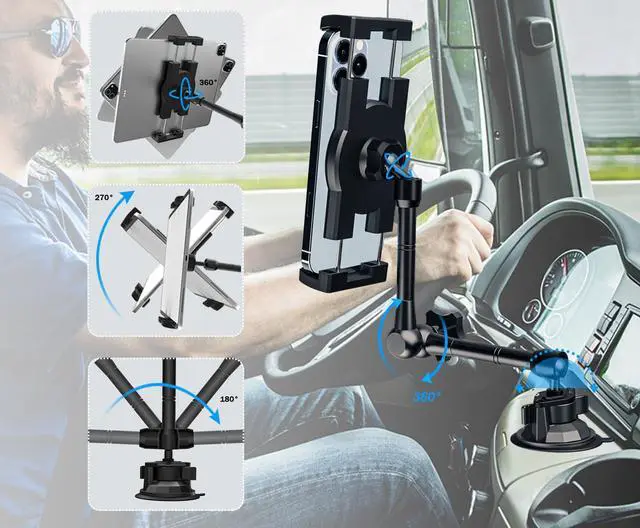 Alt view image 4 of 5 - YOOZ Car/Truck Tablet Mount for Dashboard Windshield, Vehicle Heavy Duty Suction iPad Holder with Metal Arm for 4-12.9" Tablet & Phones, iPad Pro/Air/Mini, Galaxy, Lenovo, iPhone etc